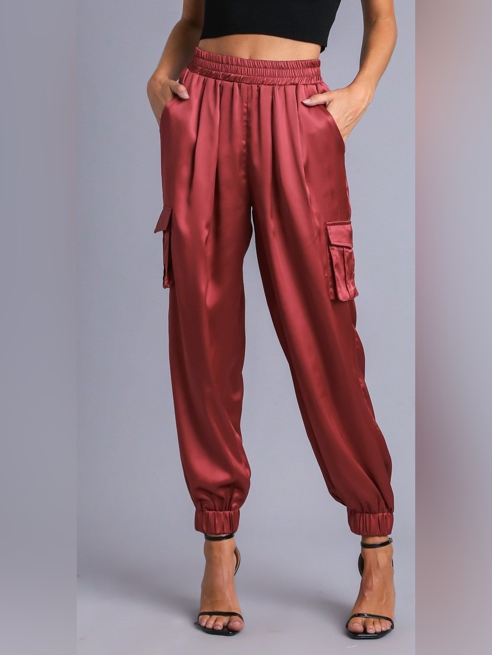 Umgee Green  Satin Cargo Pants